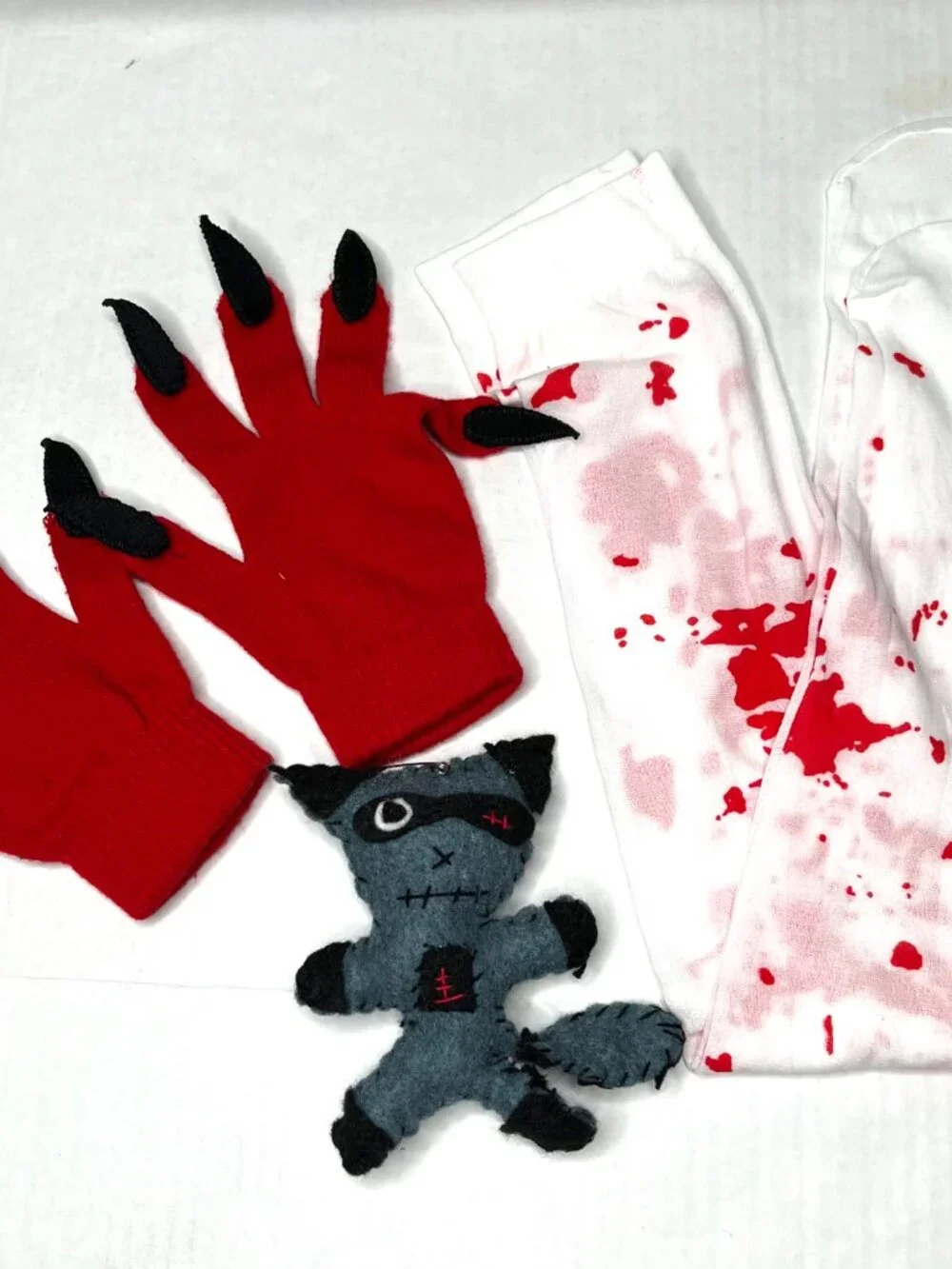 BUNDLE DEAL! 3 Zombie Claw Gloves Red Black Bloody Over Knee Socks Ninja Plush